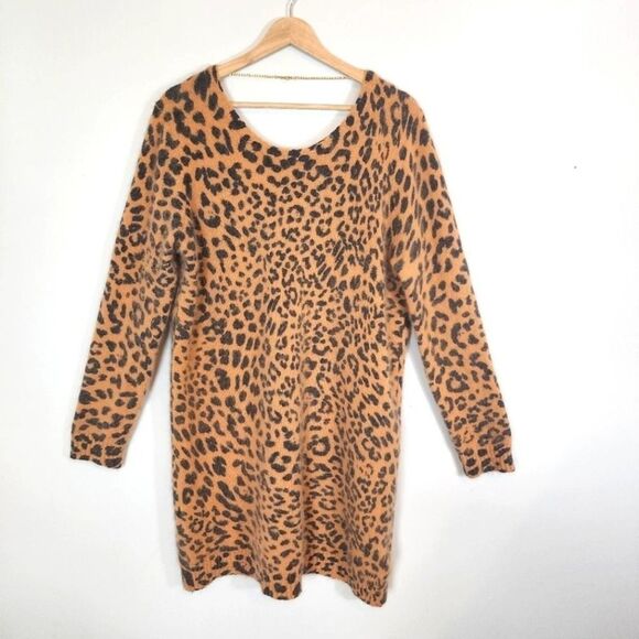 NWT Michael Kors Animal Print Angora Rabbit Blend Sweater Dress SZ Large - Picture 2 of 9